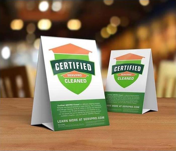 "Certified: SERVPRO Cleaned” table top indicators
